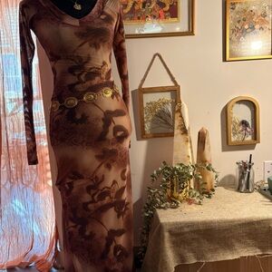 Urban Outfitters Brown Floral Long Sleeve Dress